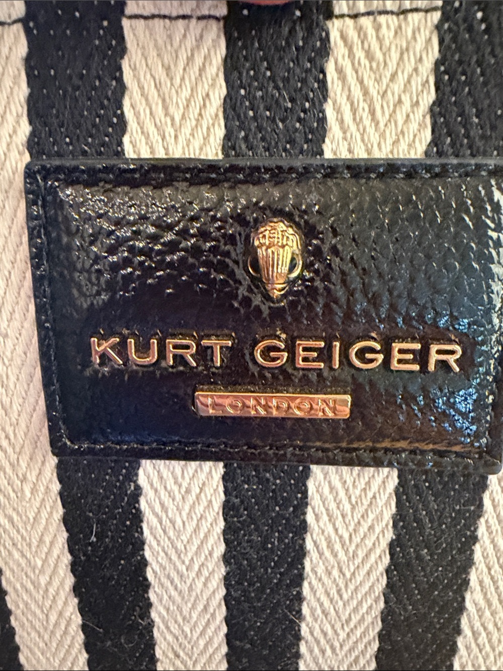 Kurt Geiger Black & White Striped Canvas Satchel